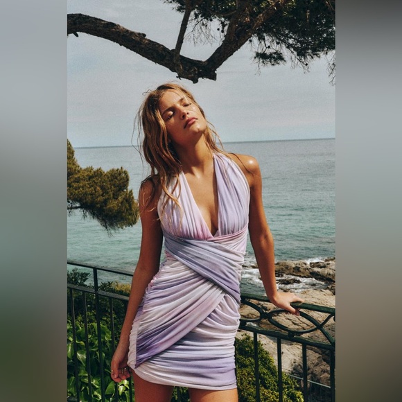 Zara DRAPED PRINTED TULLE DRESS - Picture 1 of 8